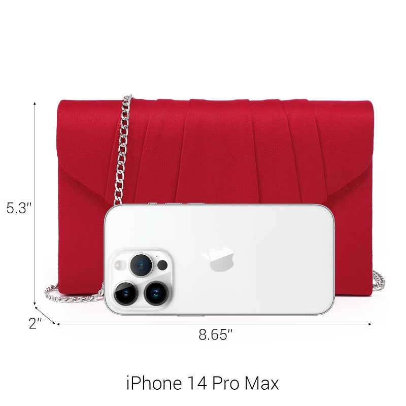 Dasein Womens Evening Bag Velvety Pleated Envelope Clutch Handbag Wedding Party Bridal Purse (Red) - Image 5